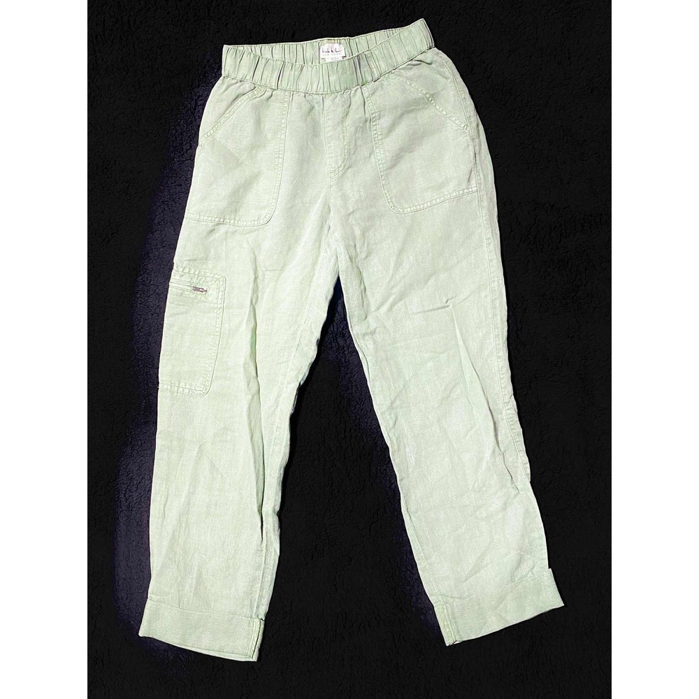 Nicole Miller New York XS Green Cropped Linen Blend Cargo Pants